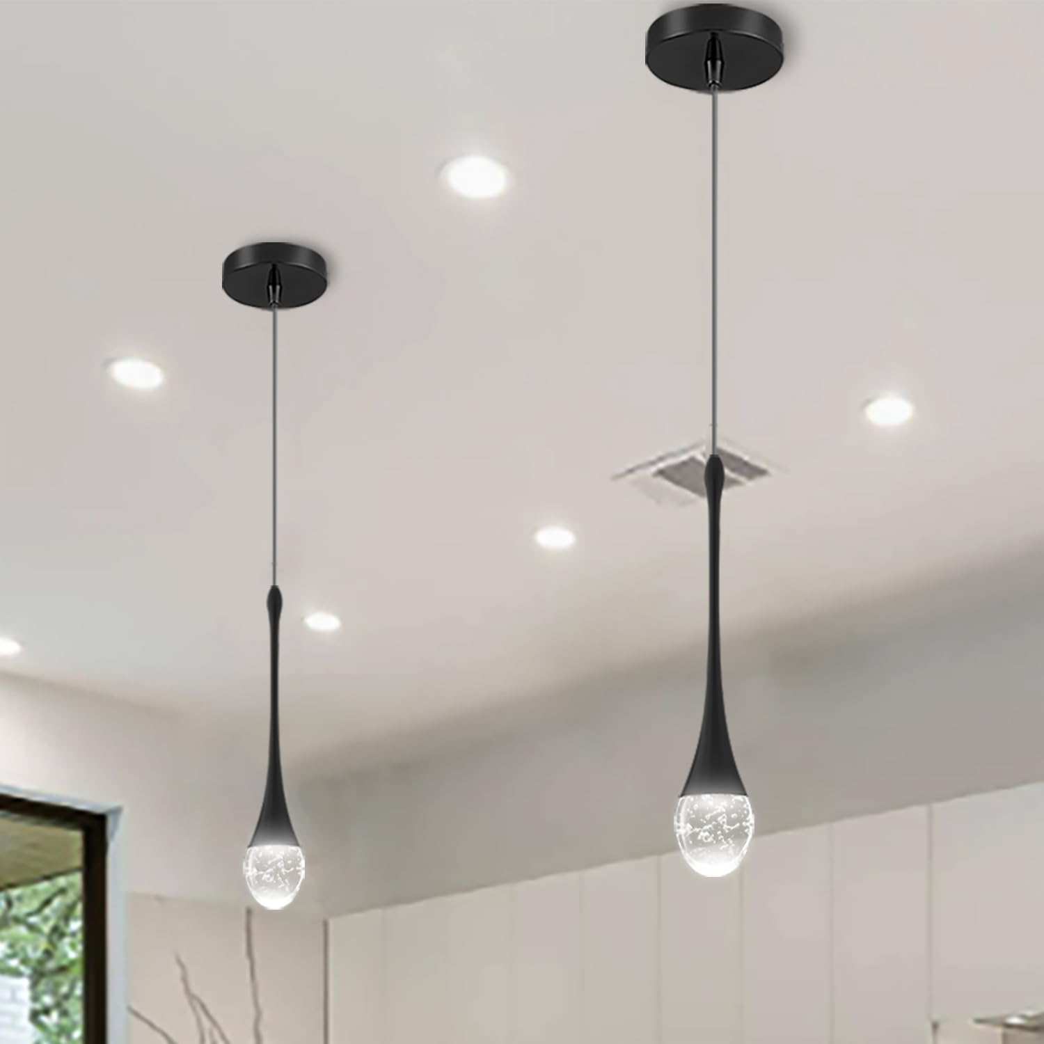 PCXEHUYP Modern Black Crystal Chandelier 3 Pack LED Dimmable Dining Foyer Entrance Light Fixture