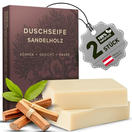 larum sports feste Duschseife Männer Sandelholz – festes Duschgel – Seife für Haare, Körper, Gesicht – festes Shampoo – Herren Naturseife – 2x Bio Seife à 85g