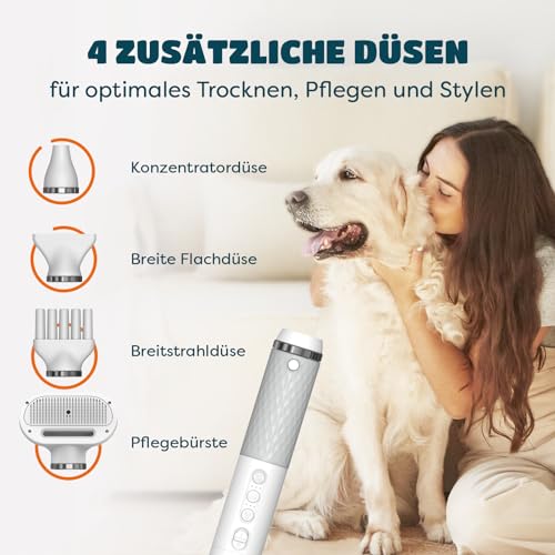 KUUBIA 5-in-1 Hundeföhn 900W | Blower Hundefön | Föhn und Bürste in einem | Tierföhn für Hund & Katze | Hundetrockner | Leise, NTC, Negative Ionen, Tragbar | für alle Rassen und Felltypen - Dryer