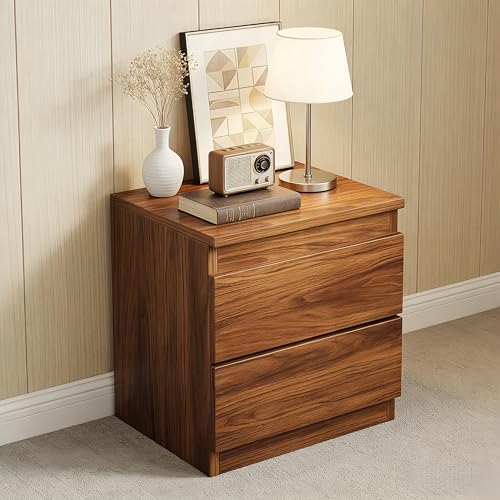DAYONG Nightstand with 2 Drawers Simple Bedside Table Wooden End Table for Living Room Modern Bedside Cabinet for Bedroom Sofa Side Office 40 x 30 x 40cm Dark Walnut