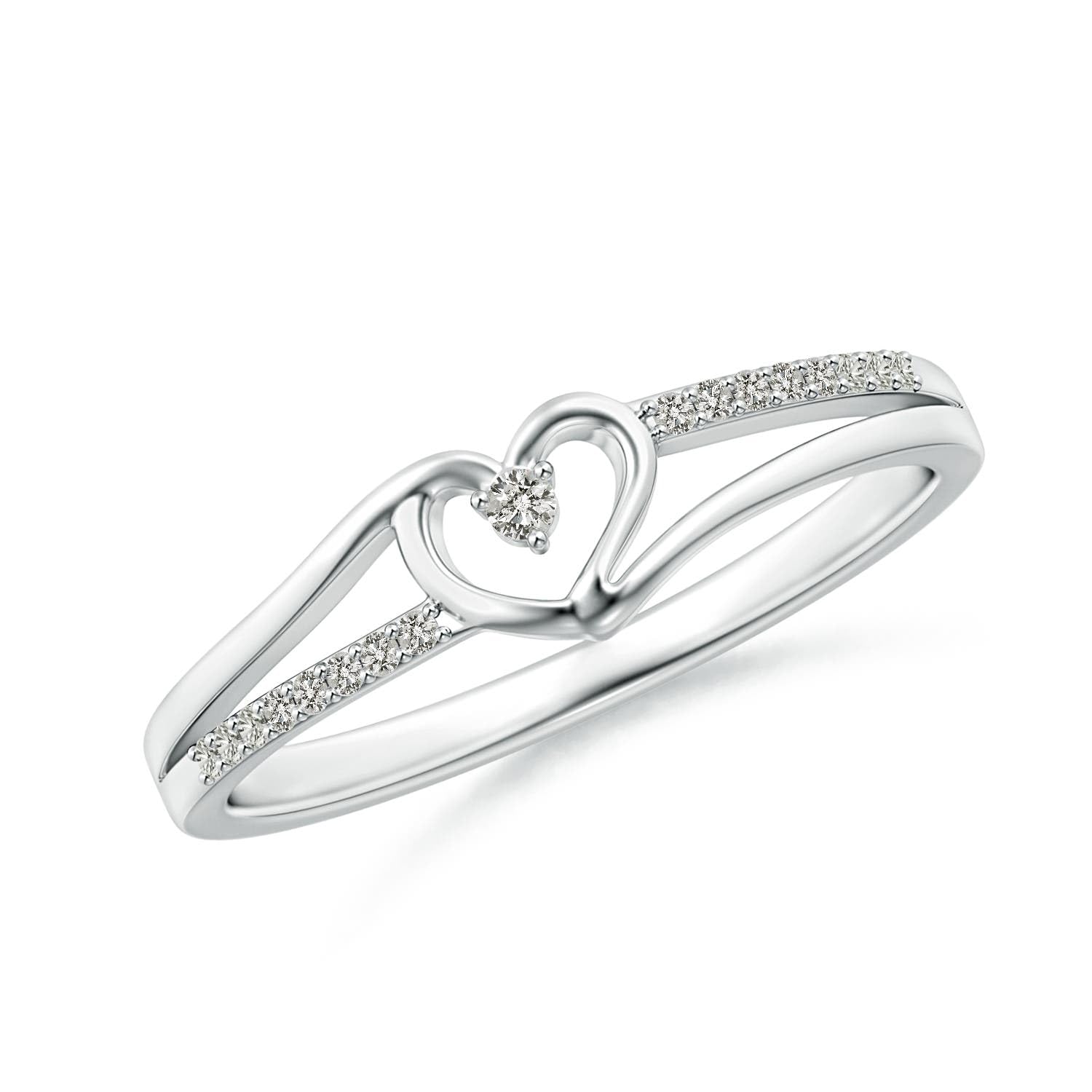 Angara Natural Diamond Split Shank Heart Promise Ring in Silver/14k Solid Gold/Platinum for Women | April Birthstone Jewelry Gift For Anniversary| Engagement | Color: K | Clarity: I3 | Size: 1.5 mm Silver 7.5