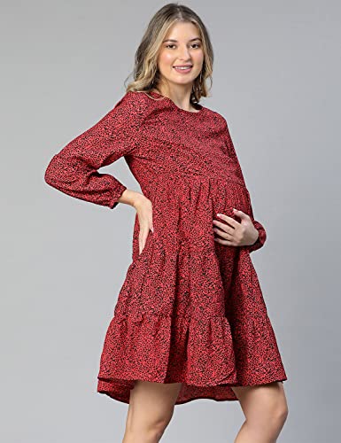 Image of oxolloxo Women Floral Print Round Neck Maternity Dress
