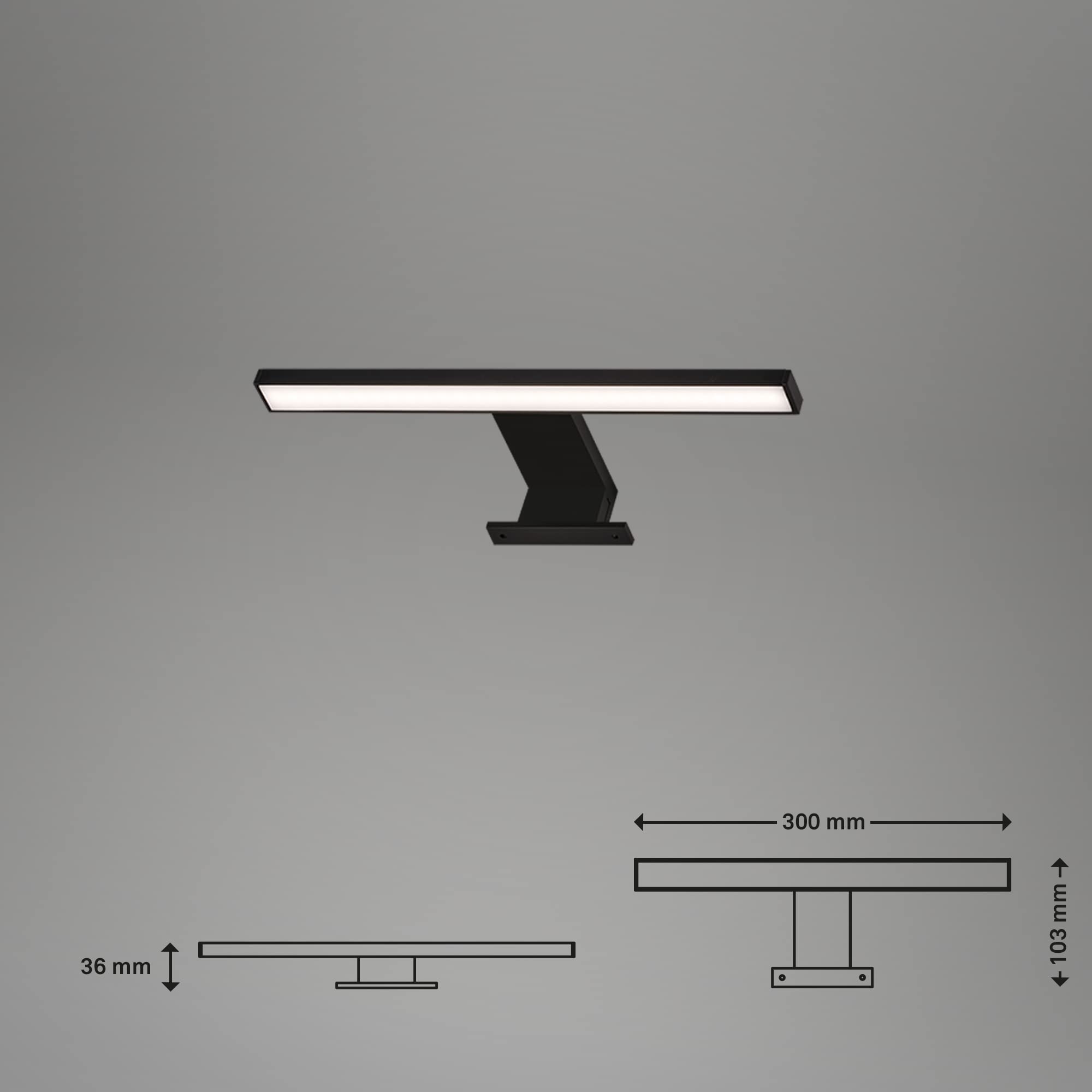 Briloner - Lampada LED a specchio, lampada a specchio IP44, lampada da bagno, lampada da bagno 5 Watt, 500 Lumen, 4000 Kelvin, nero, 300x103x36mm (LxLxH)