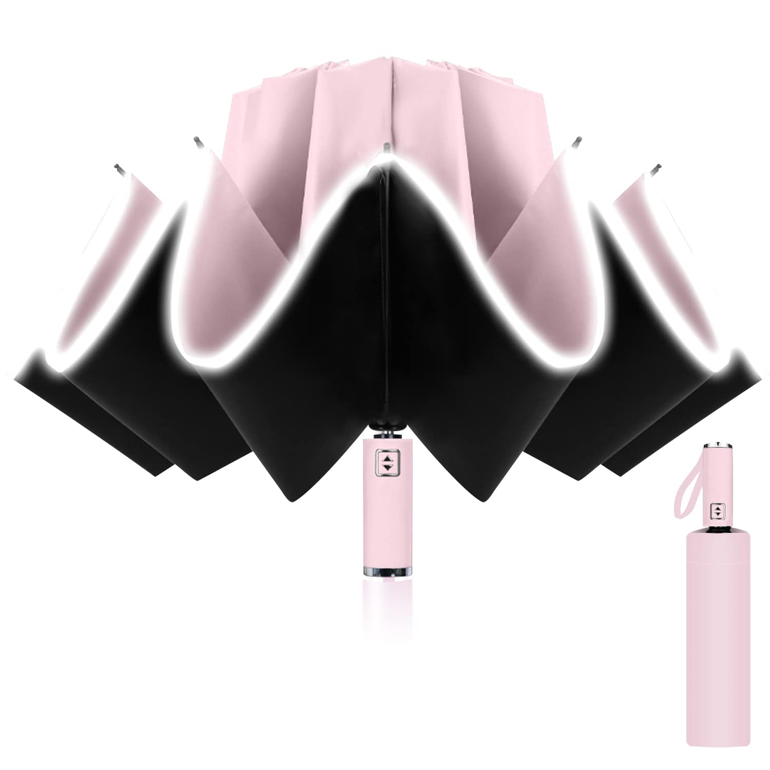 Ombrello Inverso Automatico, Ombrello Pieghevole Antivento, Ombrello Grande da Pioggia 10 Stecche Rinforzate per Uomo Donna, Diametro 105cm