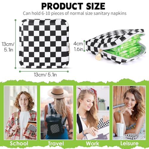 Image of Sanitary Pad Storage Bag Portable Period Bag for Teen Pads /Sanitary Napkins /Small Tampons, Sanitary Napkin Storage Bag First Period Gifts for Teen Girls (Black-white Check)