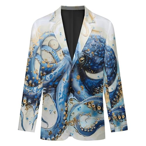 Blue Octopus Men's Suits Dress Business Formal Suit Print Jackets Coat For Wedding Party4