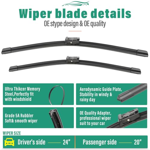 Image of WINDSMILE Windshield Wiper Blades Replacement for Toyota Tacoma 2024 2025 | Fits 24 25 Toyota Tacoma, 24 inch+20 inch Front 2-Piece Set, Streak-Free & Quiet Wiping, Premium OEM Quality, Easy Install