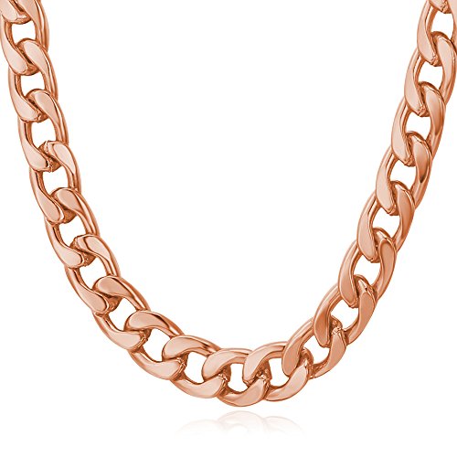 U7 Rose Gold Miami Cuban Chain Flat Link for Men Women|Chunky Curb Chain Necklace 26 Inch