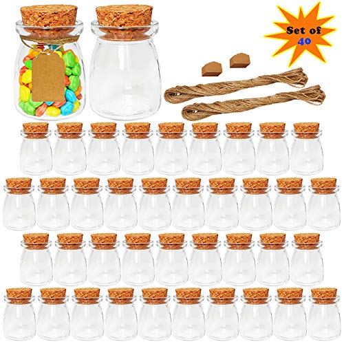 Ritayedet Glass Jars with Lids 34 oz Favor Jars Small Glass Bottles with Cork Lids Extra Strings and Labels for DIY Set of 40