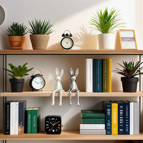 Figuras Decorativas de Conejo Cerámico Plateado y Blanco miniatura 5