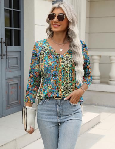 Image of Zeagoo 3 /4 Length Sleeve Womens Tops Casual V Neck Shirts Soft Basic Tees Business Work Blouses