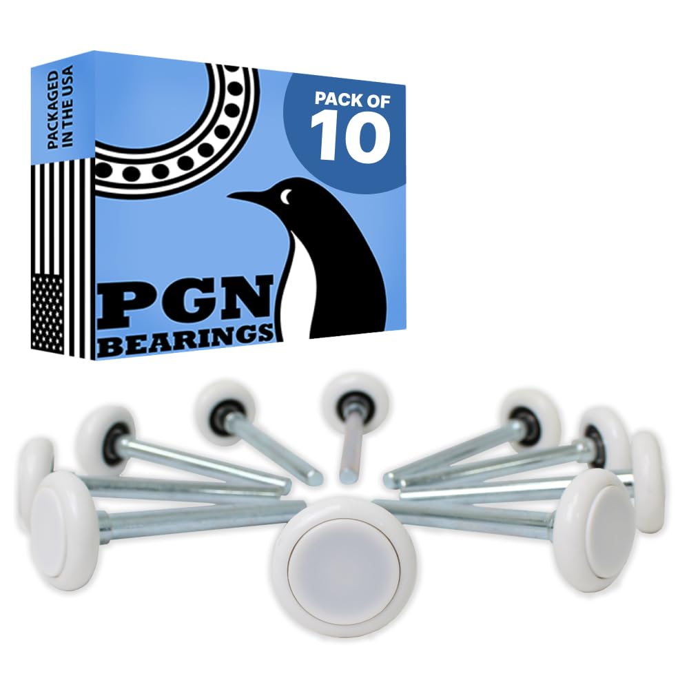 PGN Bearings 2" Nylon White Garage Door Rollers 10 Pack - Quiet and Smooth Garage Door Wheels Replacement - Garage Door Rollers with Double Seal - 4” Carbon Steel Stem with Cap.
