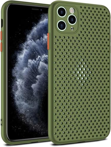 Image of Heat Dissipation Cover for iPhone, Ultra Slim Breathable Hollow Design, Full Camera Lens Protection Shockproof TPU Cooling Case (Army Green,iPhone 16)
