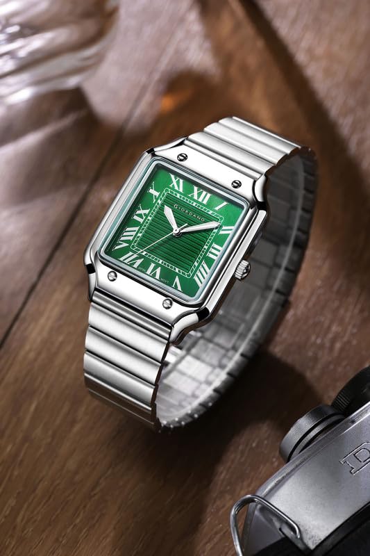 Image of Giordano Analog Watch for Men with Square Textured Dial, Roman Numerals, Quartz Movement and Stainless Steel Strap