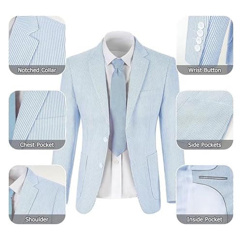 Fxzpiodi Seersucker Men Suit Striped Tuxedos Jacket Pants Set Slim Fit 2 Pieces Mens Suit Wedding Grooms Summer Prom3