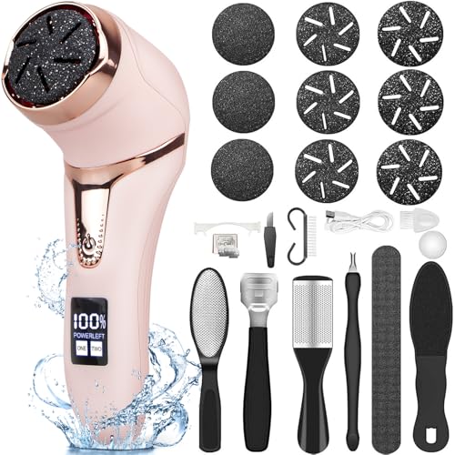 Image of Electric Callus Remover for Feet (with Dander Vacuum Cleaner), Rechargeable Foot Callus Remover Pedicure Tools Foot File, Professional Foot Care Kit Deadskin Remover with 9Heads&2Speed,LCD Display