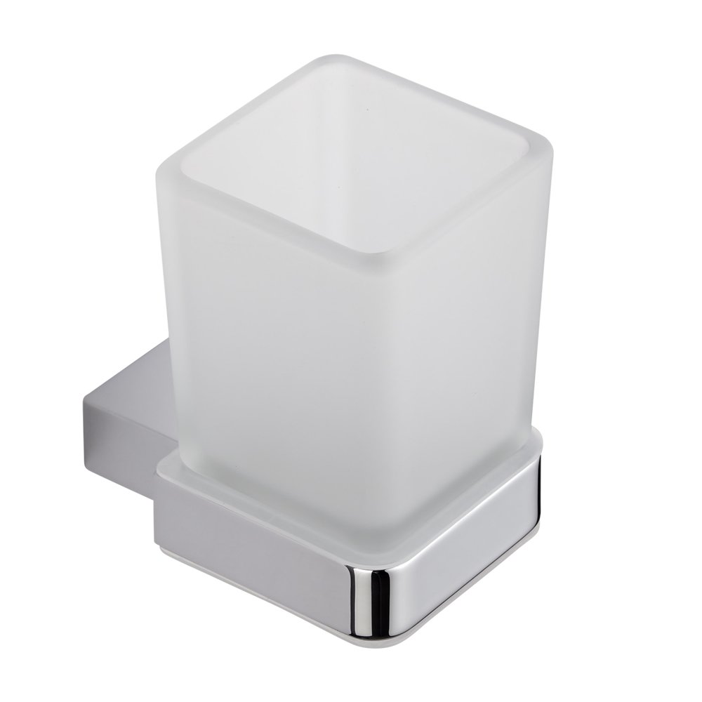 Milano Chrome Arvo Wall Mounted Square Frosted Glass Bathroom Tumbler Holder