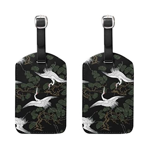 COOSUN Japanese Crane Pattern Luggage Tags Travel Labels Tag Name Card Holder for Baggage Suitcase Bag Backpacks, 2 PCS Cover