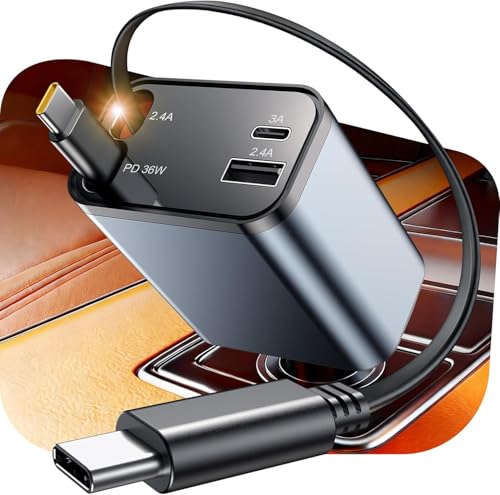 Retractable Car Charger, 4 in 1 Fast Charger USB C Car Truck Accessories, Travel Essentials Gifts for Women Men, Car Accessories for iPhone 17 Pro Max Air 16 15 14 13 Plus,Galaxy,Pixel (Grey)