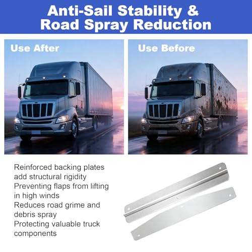 Image of 24 Inch Stainless Steel Mudflap Weights, Heavy Duty Mud Flap Weights for Semi Trucks, Universal Pair Mudflap Weight Kit with Backing Plate Mirrored and Install Screws, 4 Piece Set, 24 inch x 4 inch