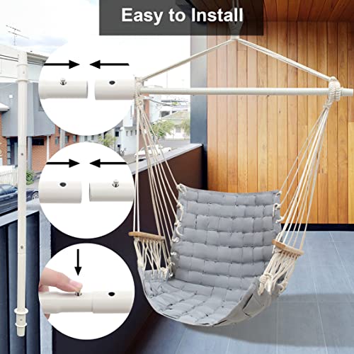 Image of [Upgraded] Hammock Chair Hanging Swing with Wooden Armrests;Steel Spreader Bar and Anti-Slip Rings;Cotton Woven Fabric;Up to 300 Lbs for Bedroom,Patio,Porch,Deck-Indoor Light Grey