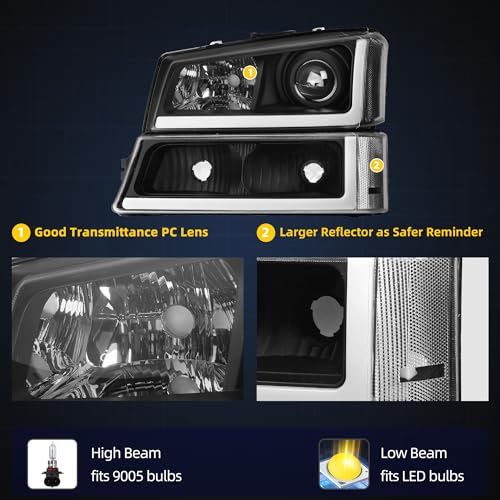 Image of DWVO LED DRL Projector Headlights Compatible with 2003-2006 Chevy Silverado