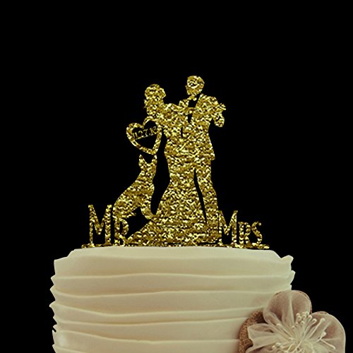 Geburtstag Hochzeitstag Kuchen Topper mit Hund Benutzerdefinierte Daten Personalisierte Tanzende Braut und Bräutigam Hochzeit Dekoration Supplies