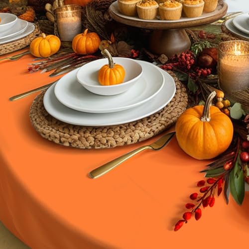 Image of CIEOVO 12 Pack Fall Plastic Tablecloth, Thanksgiving Yellow Orange Brown Disposable Waterproof Round Tablecloth for Fall Harvest Thanksgiving Day Family Birthday Baby Shower Party Decorations