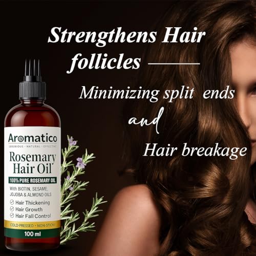 Image of AROMATICO Rosemary Hair Oil for Hair Growth & Hair Fall Control - Rosemary Oil for Hair Thickening & Scalp Health | Sesame, Jojoba & Almond | Starter Size | 100ml