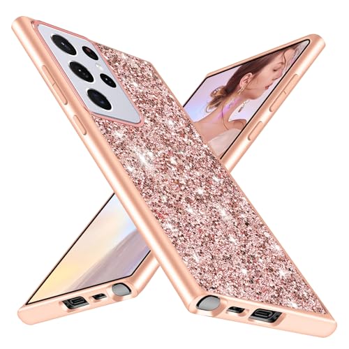 Coque Samsung S21 Ultra 5G antichoc souple et fine à paillettes or rose 6,8 pouces