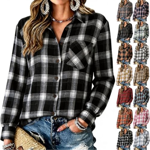 Plaid Shirts for Women Long Sleeve Button Down Y2K Fall Flannel Women - image 1