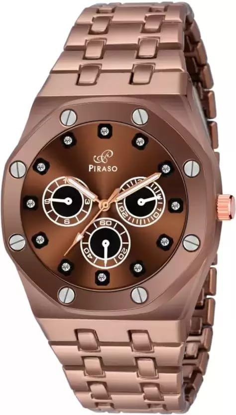 PIRASO New Look Daimond Dial and Stainless Steel Chain Analog Watch for Men (Brown) (B0CQ2KZSJ5) Amazon Price History, Amazon Price Tracker