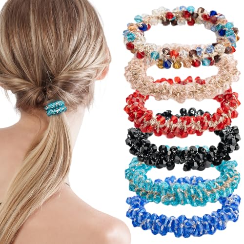 SXQLYH Pack of 6 Women's Crystal Rhinestone Scrunchies - Crystal Elastic Ponytail Holders - Hair Scrunchies for Women Girls (B)