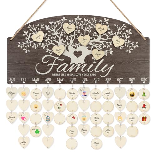 CHDITB Personalized Family Tree Birthday Reminder Board(16'x8'), Wooden Family Birthday Tracker Wall Hanging with 100 Tags, DIY Birthday Gifts for Mother Grandma Friends Family