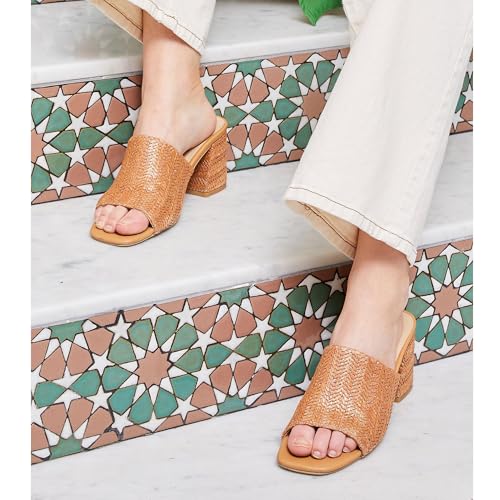 Ancomafio Heeled Sandals for Women，Raffia Sandals 2025 Chunky Heels Square Toe Mules Block Summer Shoes Slip On4