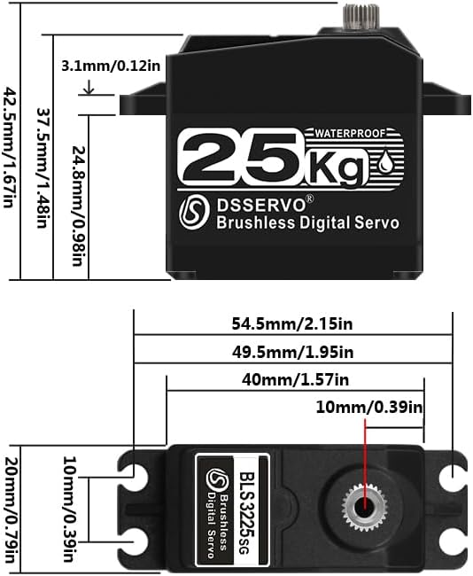 25kg/0.05s Brushless RC Servo Fast Steering Motor Digital Full Metal Gear Waterproof 180 Degree