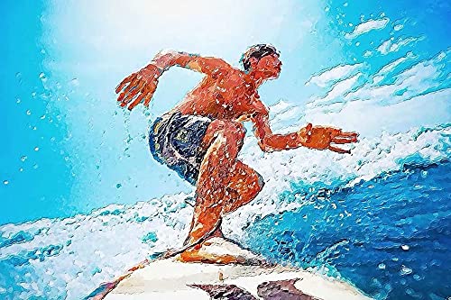 油絵　海の絵　サーフィン Amazon.co.jp: DIY 数字油絵 海でサーフィンする男 数字塗り絵