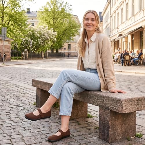 Image of Waluzs Wide Toe Box Flats Shoes Women Knit Ballet Flats Mary Jane Dress Flat Wide Width Walking Shoes Slip-on with Strap