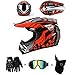LZSH Set 4 pezzi casco professionale casco da motocross per bambini o adulti, con scooter ATV Downhill MX, certificazione D.O.T, viene fornito con occhiali, maschera e guanti (A,S)