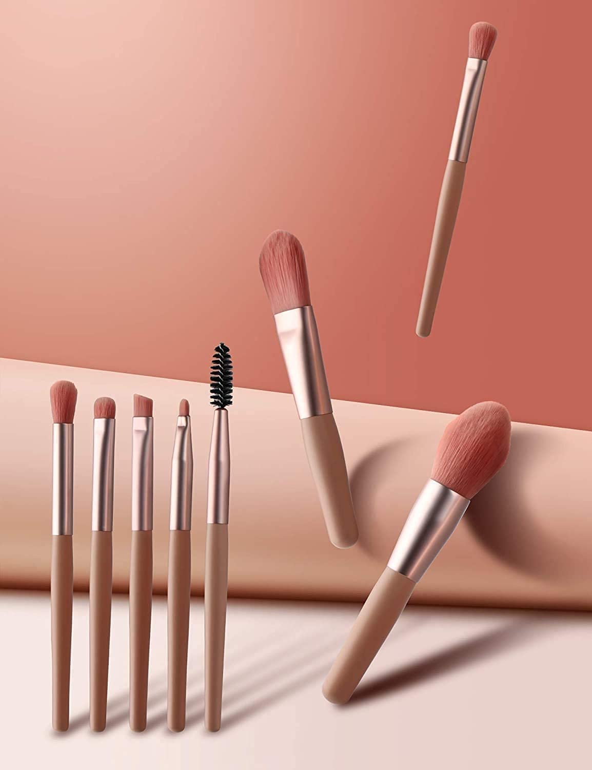 MKSL Portable Mini Makeup Brush Set 8 PCS Makeup Brush Set for Foundation Blush Eye shadow Eyelash Lip and Brow Cosmetic Makeup Brush Set-image-43