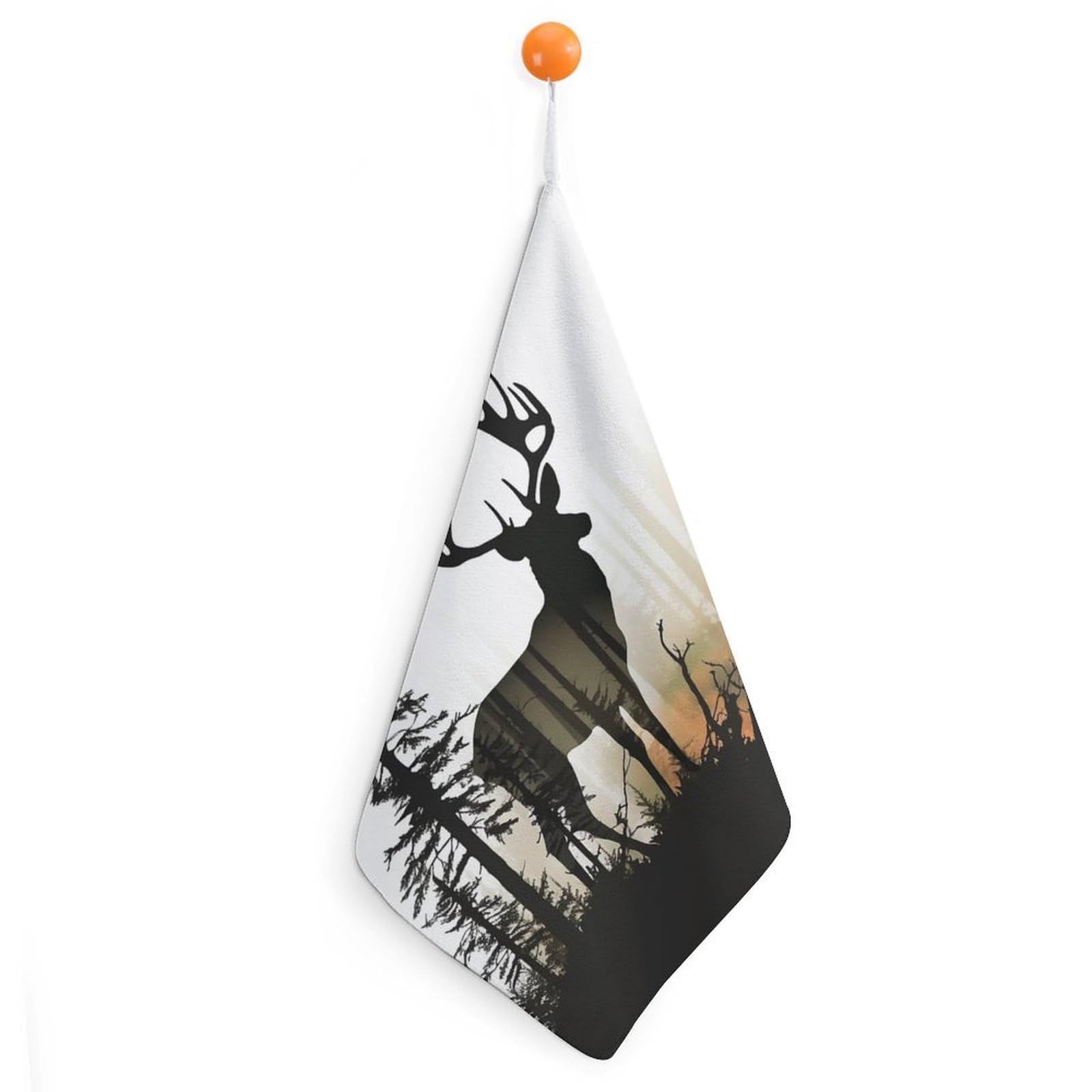 QMNLKH Deer Silhouette Hand Towels for Kitchen, Quick Dry Hanging Hand Towels with Loops, Absorbent Hand Towel for Bathroom, Square Soft Microfiber Towels for Gym, 11.8inch 1PCS