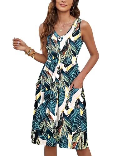 Image of MOLERANI Women Summer Dresses Sleeveless Casual Loose Swing Button Down Midi Dress with Pockets
