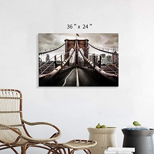 Artistic Path Nyc Brooklyn Bridge Picture Artwork: New York Scene Graphic Art Painting On Canvas Wall Art For Office (36" W X 24" H,Multi-Sized) #TOP1