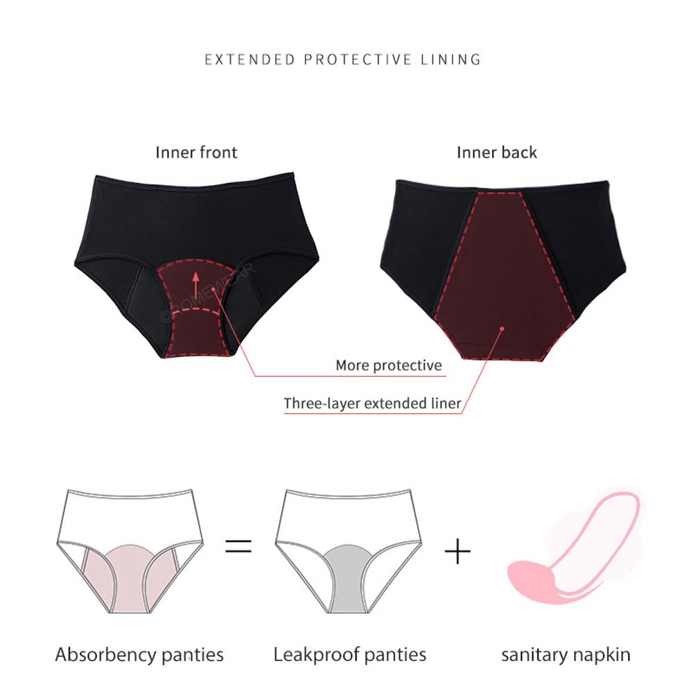 Bragas Menstruales para Mujer Paquete de 5 Ropa Interior Posparto a Prueba de Fugas Color Negro Bragas Menstruales absorbentes de Cintura alta Color Negro 4Xl