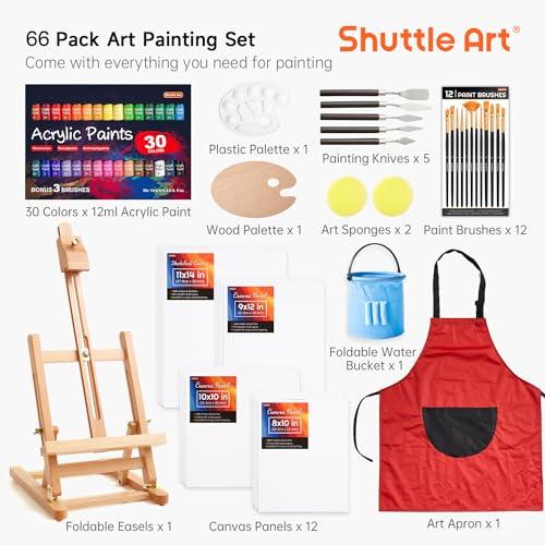 66-Pack-Acrylic-Paint-Set-Shuttle-Art-Acrylic-Painting-Set-with-30-Colors-Acrylic-Paint-Wooden-Easel-Painting-Canvas-Paint-Brushes-Palettes-Art-Painting-Supplies-for-Kids-Adults-Beginner-Artists