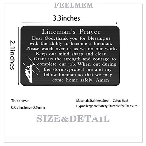 FEELMEM Lineman Gift Lineman Prayer Wallet Insert Gifts for Him Husband Dad Uncle Electric Cable Be Safe (black)2