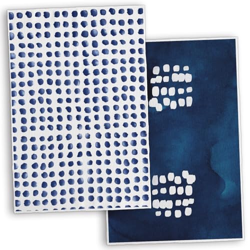 Tnuw 726 Boho Abstract Blue Polka Dot Kitchen Towels 16X24In Set Of 2, Polka Dot Dish Towels cover