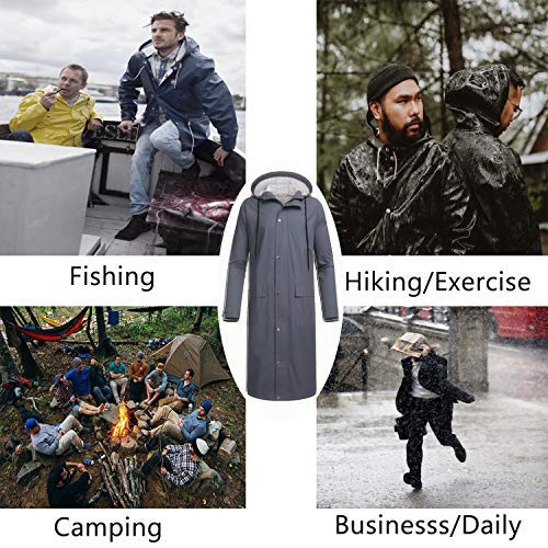 COOFANDY Men's Rain Jacket with Hood Waterproof Lightweight Active Long Raincoat (Dark Grey, Large)