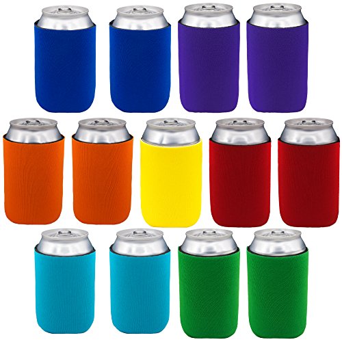 Neoprene Can Sleeves - Pack of 13 Plain Can Cooler Covers Fit 12 oz Cans and 12 to 16 oz Glass & Aluminum Bottles. Premium Neoprene & Stitching by Impirilux (13, Multi Color)