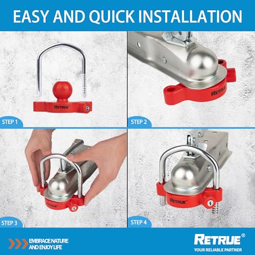 Image of RETRUE Universal Coupler Lock Trailer Locks Ball Hitch Trailer Hitch Lock Adjustable Security Heavy-Duty Steel Fits 1-7 /8 Inch, 2 Inch, 2-5 /16 Inch Couplers, Red